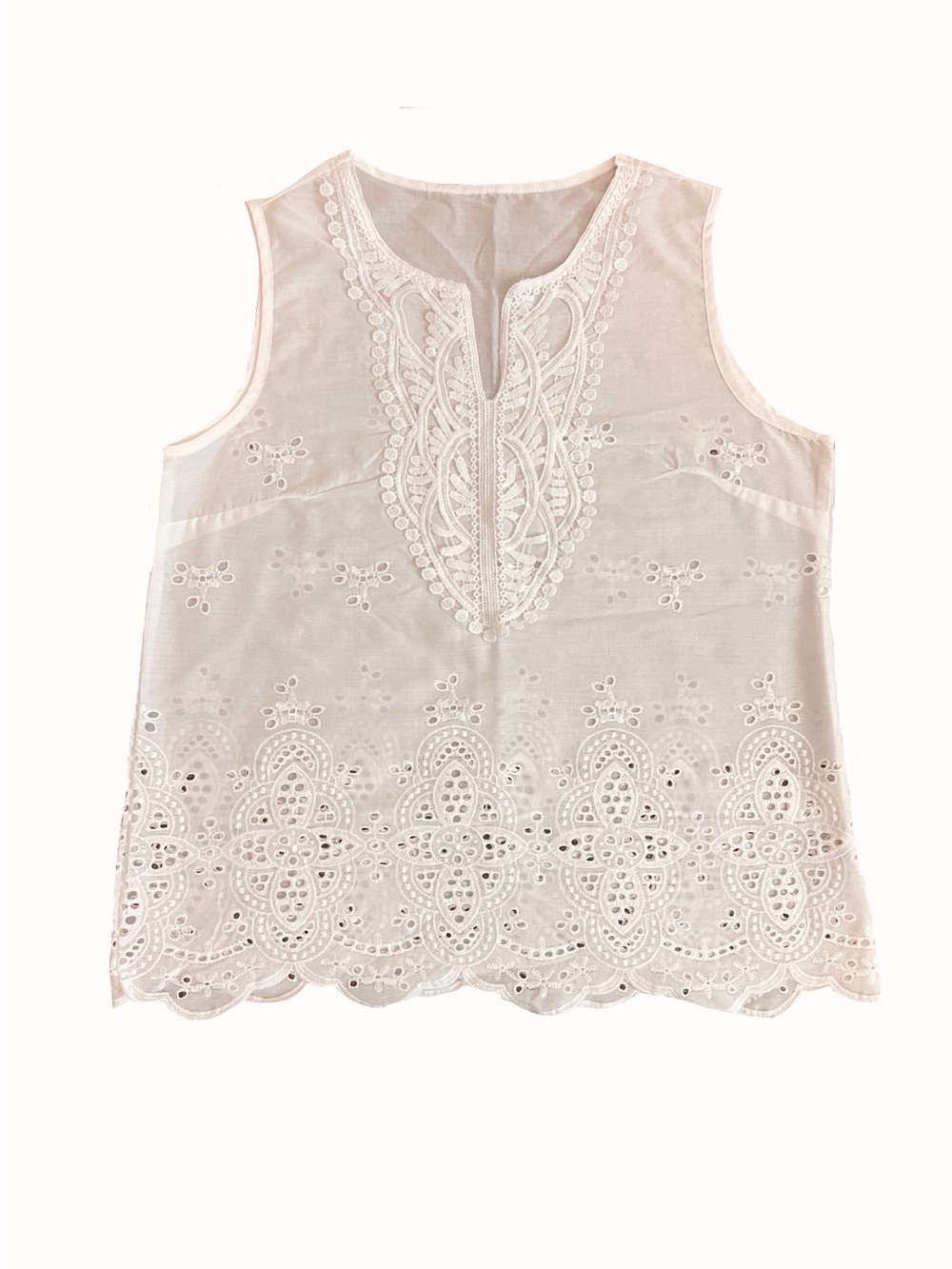 Women’s Sleeveless White Eyelet Embroidered Top SZ Small